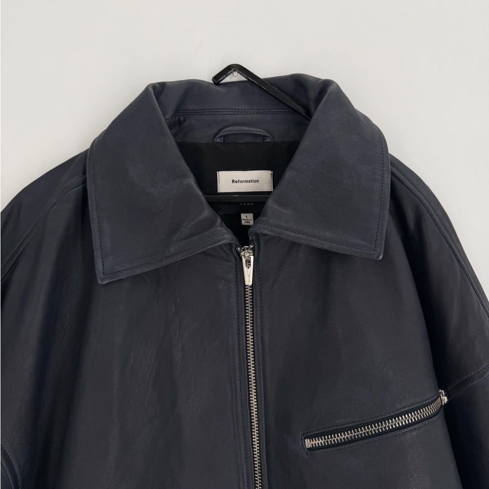 Reformation x Veda Marco Leather Oversized Bomber Jacket In Highway